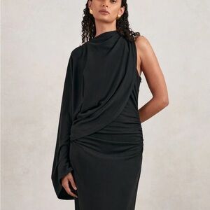 Acler Jersey Draped Gold Button Asymmetrical One Sleeve Layer Poncho Wrap US 12